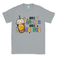 Heather Grey half teacher half coffee Classic Tee - MaliasSmallBusiness