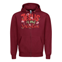 Burgundy jesus is my valentine Zipper Hoodie - MaliasSmallBusiness