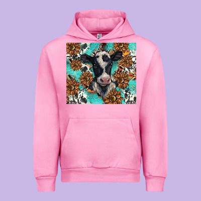 Western Black And White Cow Urban Hoodie Designed By Barkaloodesign