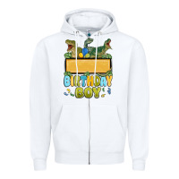 White customized dinosaur birthday boy Zipper Hoodie - MaliasSmallBusiness