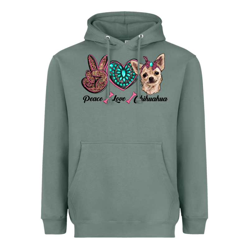 Peace Love Chihuahua Heavyweight Hoodie by RanaPortraitStore | Teevron