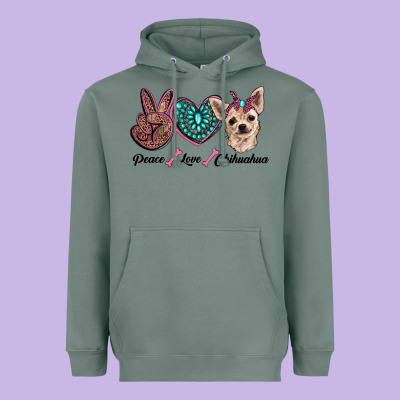 Peace Love Chihuahua Heavyweight Hoodie Designed By Ranaportraitstore