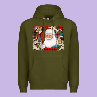 Cowhide Santa Cookie Socks Background Premium Hoodie Designed By Adodesignshop
