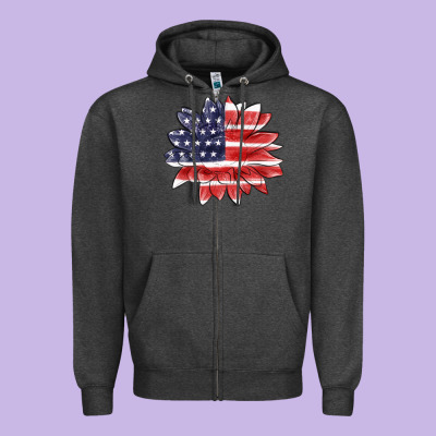 Zipper Hoodie american flag sunflower