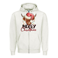 Oatmeal Heather mooey christmas Zipper Hoodie - MaliasSmallBusiness