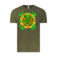 Vintage Olive sunflower with st patricks smiley face and shamrock with glitter Vintage Tee - Artiststas
