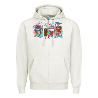 Oatmeal Heather nurse elements coffee cups Zipper Hoodie - MaliasSmallBusiness