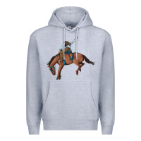 Heather Grey bucking bronco cowboy rodeo Premium Hoodie - Artiststas