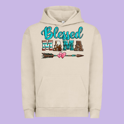 Blessed Mama Serape Cowhide Turquoise Urban Hoodie Designed By Jasminsmagicworld
