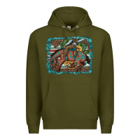 Army Green bucking bronco cowboy rodeo cactus and sunflowers Premium Hoodie - Artiststas