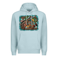 Blue Mist bucking bronco cowboy rodeo cactus and sunflowers Premium Hoodie - Artiststas