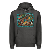 Charcoal Heather bucking bronco cowboy rodeo cactus and sunflowers Premium Hoodie - Artiststas