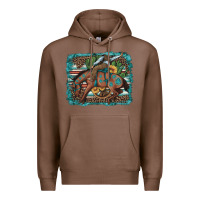 Chestnut bucking bronco cowboy rodeo cactus and sunflowers Premium Hoodie - Artiststas