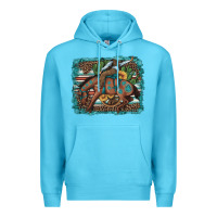Ocean Blue bucking bronco cowboy rodeo cactus and sunflowers Premium Hoodie - Artiststas