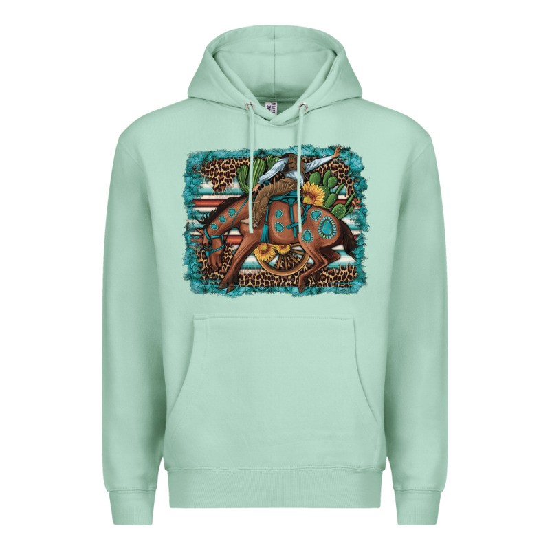 Bucking Bronco Cowboy Rodeo Cactus And Sunflowers Premium Hoodie by Artiststas | Teevron