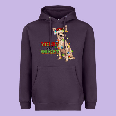 Merry And Bright Chihuahua Heavyweight Hoodie Designed By Ranaportraitstore
