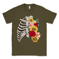 Army Green floral ribcage Classic Tee - MaliasSmallBusiness