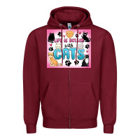 Burgundy life is better with cats Zipper Hoodie - MaliasSmallBusiness