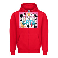 Red life is better with cats Zipper Hoodie - MaliasSmallBusiness