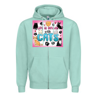 Seafoam life is better with cats Zipper Hoodie - MaliasSmallBusiness