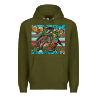 Army Green bucking bronco cowboy rodeo cactus and sunflowers Premium Hoodie - Artiststas