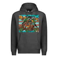 Charcoal Heather bucking bronco cowboy rodeo cactus and sunflowers Premium Hoodie - Artiststas