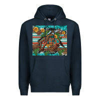 Navy bucking bronco cowboy rodeo cactus and sunflowers Premium Hoodie - Artiststas