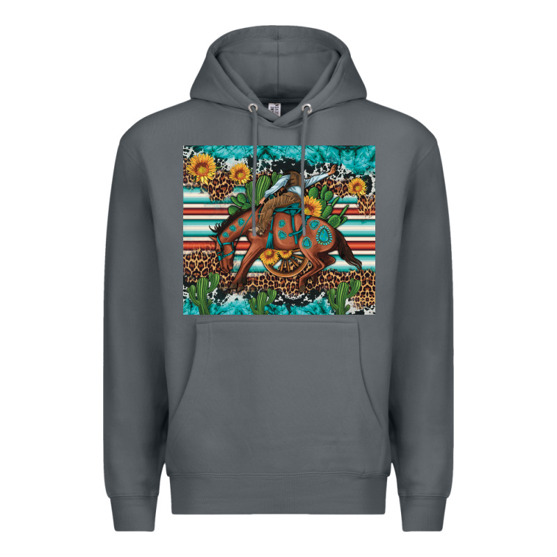 Bucking Bronco Cowboy Rodeo Cactus And Sunflowers Premium Hoodie by Artiststas | Teevron