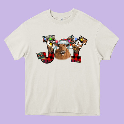 Joy Longhorn Heavy Core Tee Designed By Cowhidedigitalart