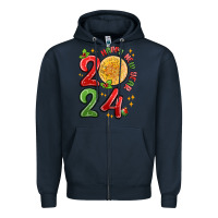 Navy happy new year 2024 Zipper Hoodie - MaliasSmallBusiness