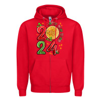 Red happy new year 2024 Zipper Hoodie - MaliasSmallBusiness