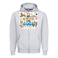 Heather Grey life is better with dogs Zipper Hoodie - MaliasSmallBusiness