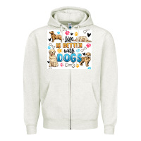 Oatmeal Heather life is better with dogs Zipper Hoodie - MaliasSmallBusiness