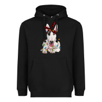 Black bull terrier with christmas lights Heavyweight Hoodie - RanaPortraitStore