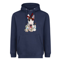 Navy bull terrier with christmas lights Heavyweight Hoodie - RanaPortraitStore