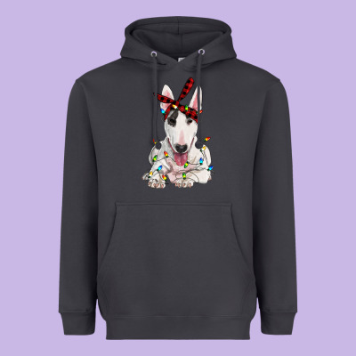 Bull Terrier With Christmas Lights Heavyweight Hoodie Designed By Ranaportraitstore