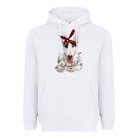 White bull terrier with christmas lights Heavyweight Hoodie - RanaPortraitStore