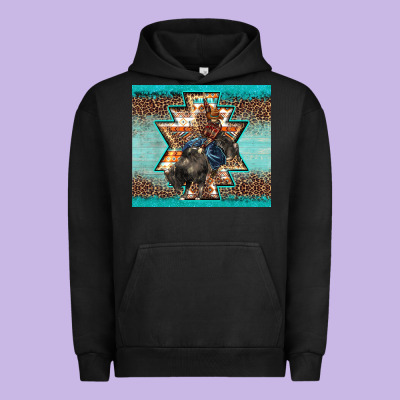 Western Rodeo Bullfighter Aztec Leopard Turquoise Urban Hoodie Designed By Barkaloodesign
