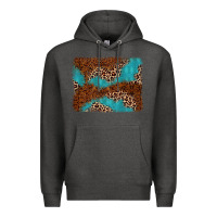 Charcoal Heather turquoise glitter leopard background Premium Hoodie - AdoDesignShop