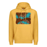 Mustard turquoise glitter leopard background Premium Hoodie - AdoDesignShop
