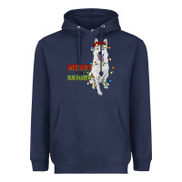 Navy merry and bright white shepherd Heavyweight Hoodie - RanaPortraitStore