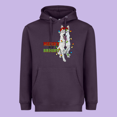 Merry And Bright White Shepherd Heavyweight Hoodie Designed By Ranaportraitstore