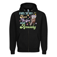 Black fueled by iced coffee and anxiety Zipper Hoodie - MaliasSmallBusiness
