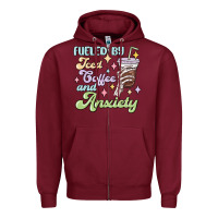 Burgundy fueled by iced coffee and anxiety Zipper Hoodie - MaliasSmallBusiness
