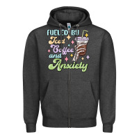 Charcoal Heather fueled by iced coffee and anxiety Zipper Hoodie - MaliasSmallBusiness