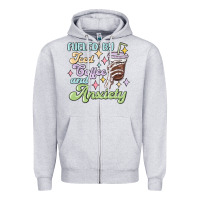 Heather Grey fueled by iced coffee and anxiety Zipper Hoodie - MaliasSmallBusiness