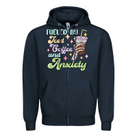 Navy fueled by iced coffee and anxiety Zipper Hoodie - MaliasSmallBusiness