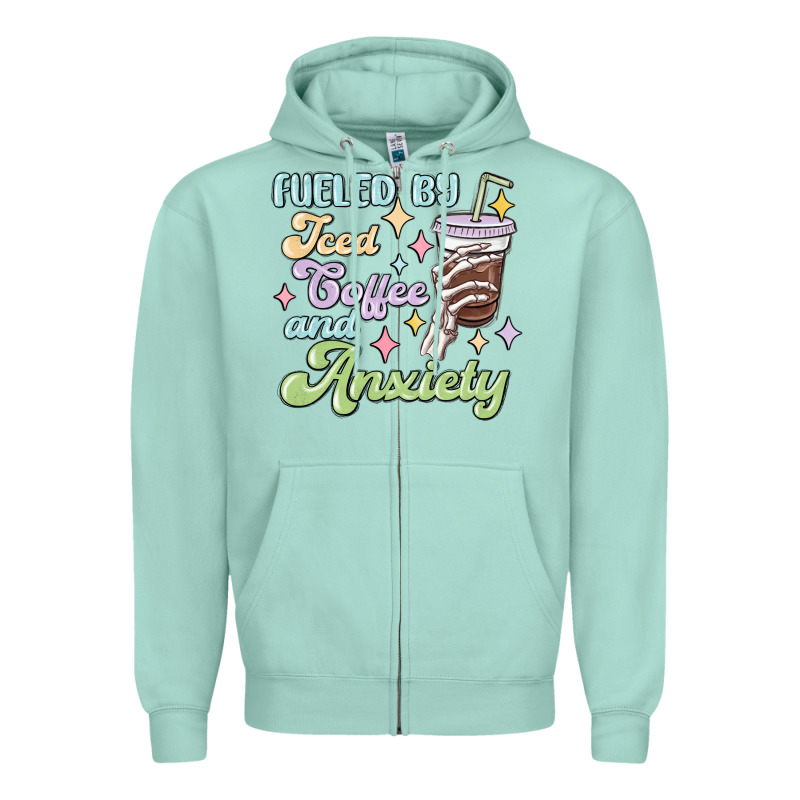 Fueled By Iced Coffee And Anxiety Zipper Hoodie by MaliasSmallBusiness | Teevron