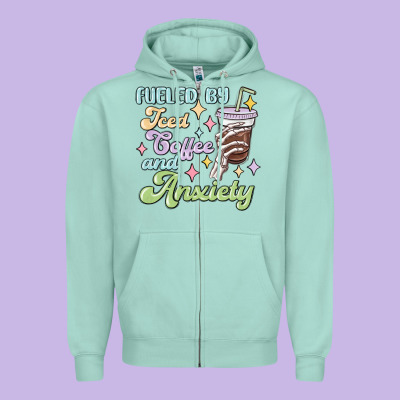 Zipper Hoodie fueled by iced coffee and anxiety