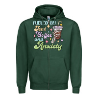 Sports Green fueled by iced coffee and anxiety Zipper Hoodie - MaliasSmallBusiness